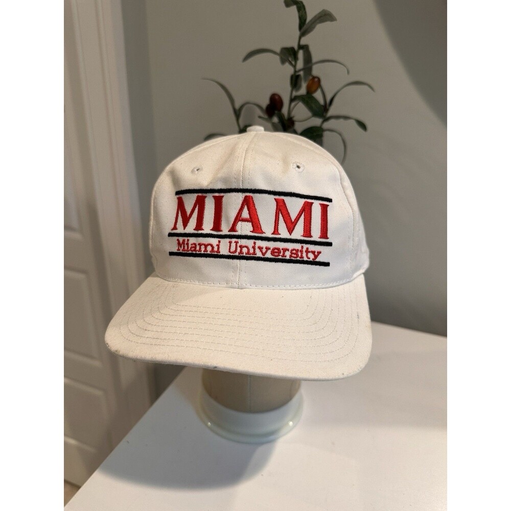 Vintage 90’s Miami University RedHawks Snapback Hat The Game White Red Retro Cap